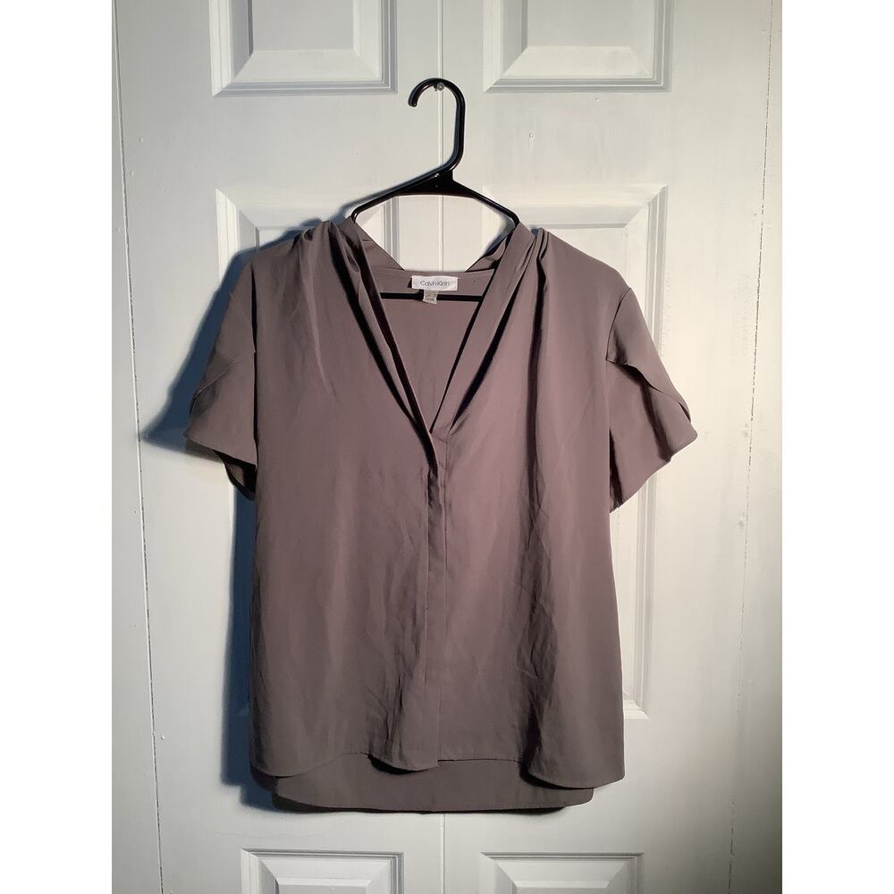 Calvin Klein Mock Button Up Brown Blouse